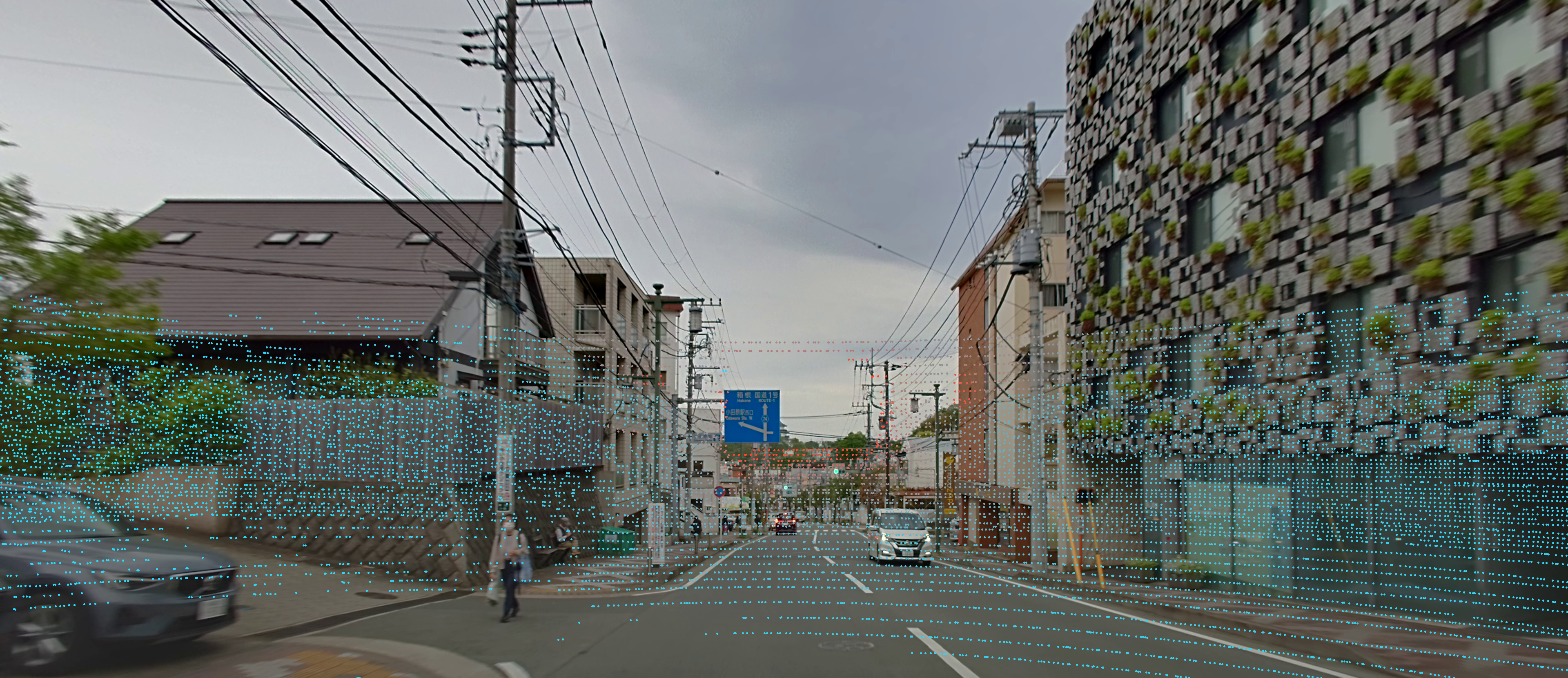 Aeva window 2444 camera image with projected LiDAR points